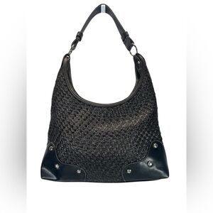 Y2K Vintage Faded Glory Faux Leather Woven Black Hobo Bag